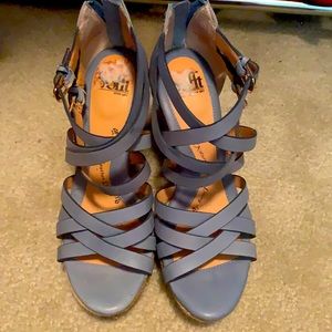 Light blue wedges with zip up heel